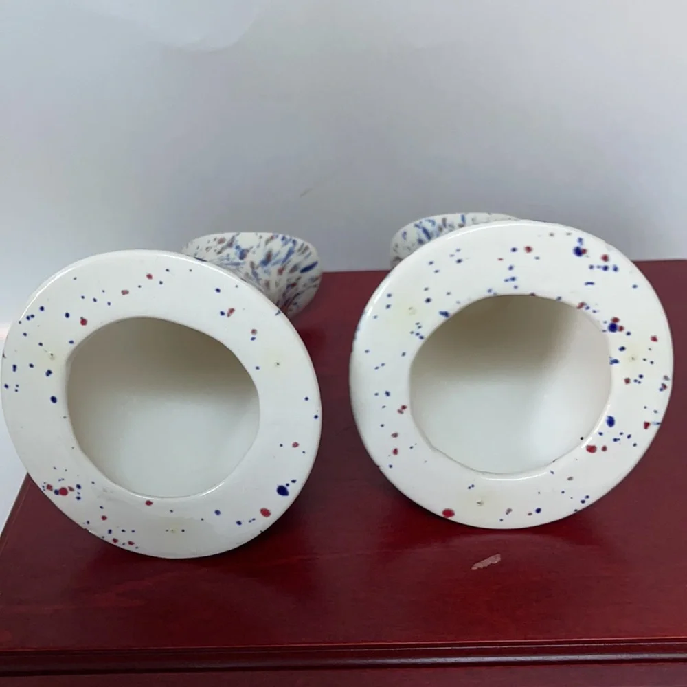 Art pottery candle holders with drip paint design